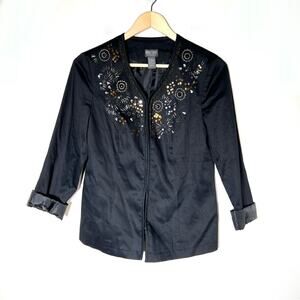 Chico's Additions 0 black sequined beaded blazer suit jacket size 4 B165